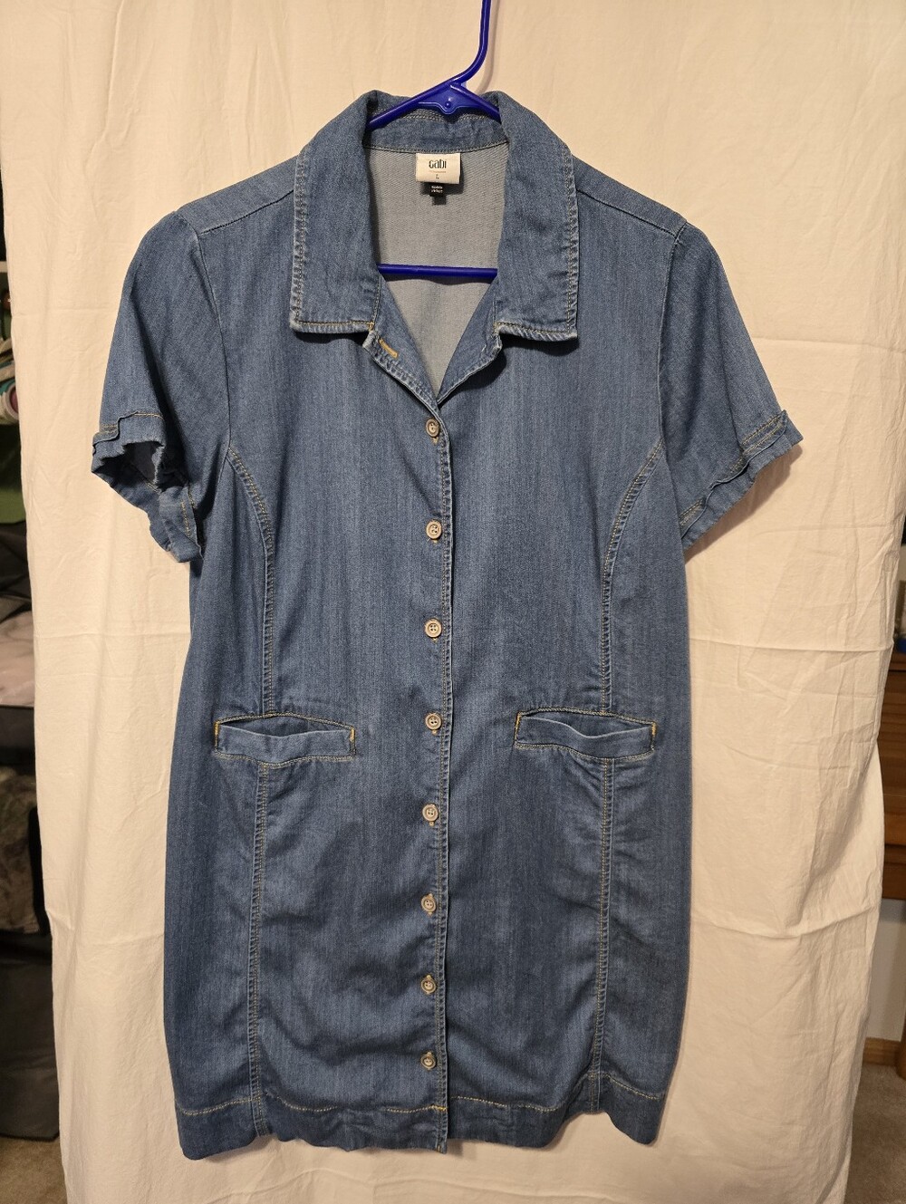 CAbi Blue Denim Button-Front Shirt Dress